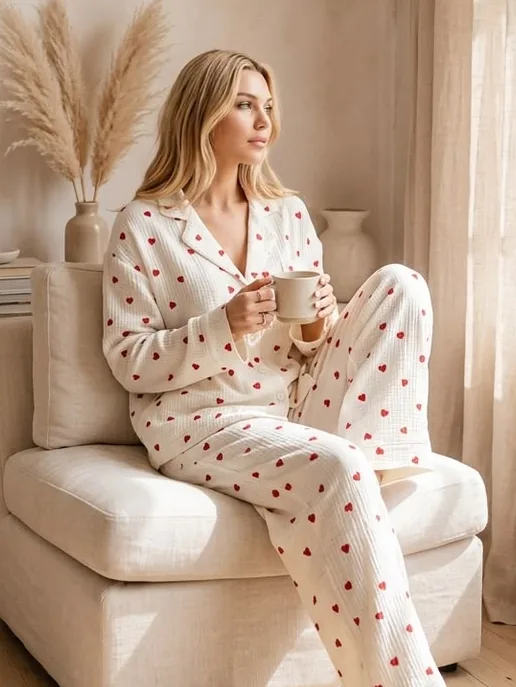 Heart print cotton PJ set